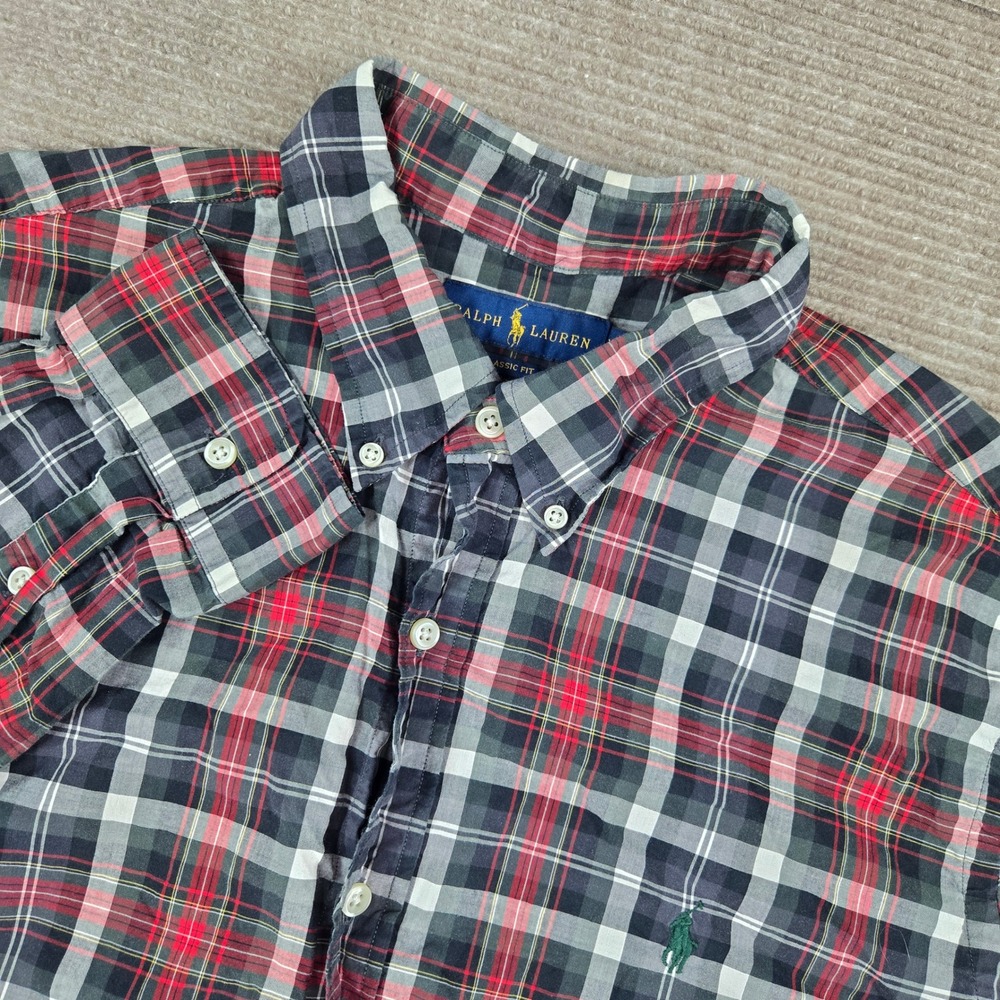 Ralph Lauren Mens XL Red Black White Plaid‎ Classic Fit Button Down Shirt